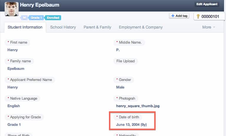 Automatically Calculated Applicant Age