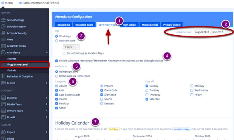 New Attendance Settings by Programme & Academic Term